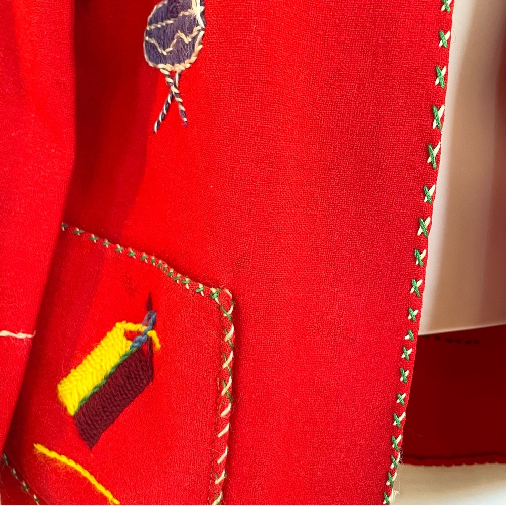 Vintage 40s 50s Mexican Wool Felt Jacket Red Embroidered Womens S - Picture 10 of 10